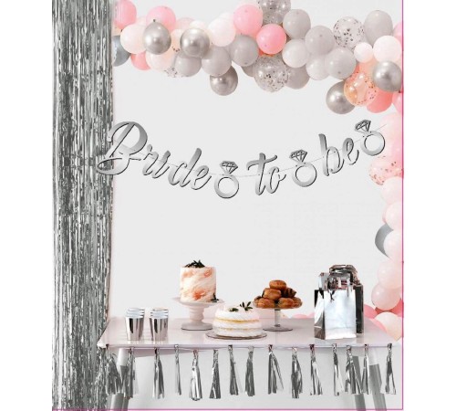 Gümüş Renk İtalik Yazı Bekarlığa Veda Partisi Tektaşlı Bride To Be Banner Flama Süs