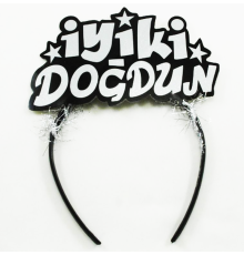 Gümüş Renk İyiki Doğdun Yazılı Sim Süslü Parti Tacı