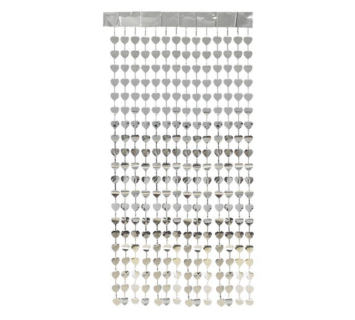 Gümüş Renk Kalp Şekilli Metalize Saçaklı Arka Fon Perde Dekorasyon