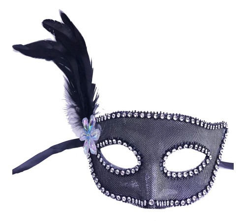 Gümüş Renk Kumaş Kaplama Yandan Tüylü Yılbaşı Parti Maskesi