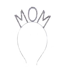 Kristal Taşlı Gümüş Renk Mom Tacı Anne Tacı 12x17 cm