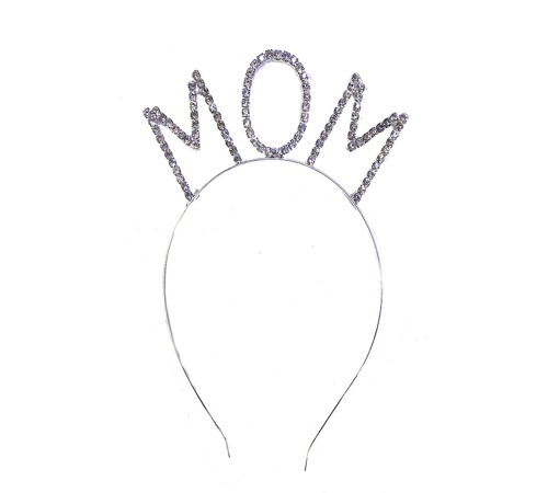 Kristal Taşlı Gümüş Renk Mom Tacı Anne Tacı 12x17 cm