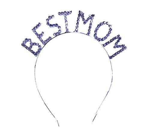 Kristal Taşlı Gümüş Renk Best Mom Tacı 16x17 cm