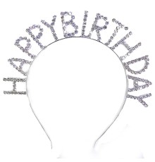 Kristal Taşlı Gümüş Renk Happy Birthday Doğum Günü Tacı