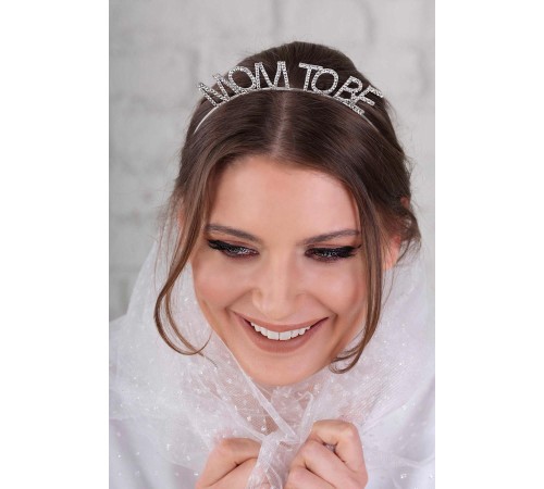 Kristal Taşlı Gümüş Renk Mom to Be Tacı Anne Tacı