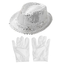 Gümüş Renk Payetli Çocuk Şapkası ve Beyaz Renk Çocuk Eldiveni