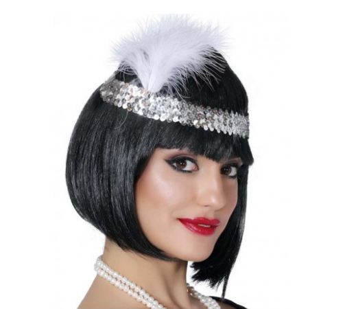 Gümüş Renk Tüylü Çarliston Saç Bandı Kafa Bandı