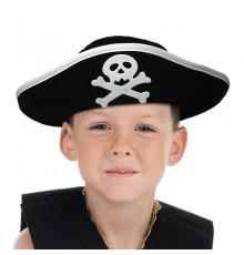 Gümüş Şeritli Çocuk Boy Yayvan Korsan Şapkası