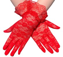 Güpürlü Bilek Boyu Kırmızı Dantel Eldiven Yetişkin