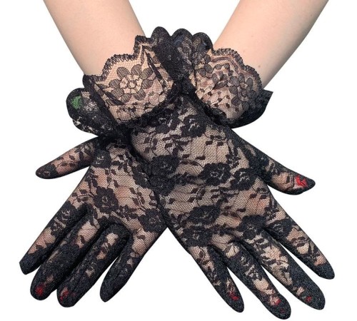 Güpürlü Bilek Boyu Siyah Renk Dantel Eldiven Yetişkin