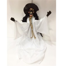 Beyaz Kostümlü Halloween Sensörlü Hareketli Titreşimli İskelet 45 cm