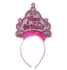 Happy Birthday Neon Pembe Renk Doğum Günü Tacı 24x15 cm