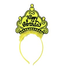 Happy Birthday Neon Sarı Renk Doğum Günü Tacı 24x15 cm