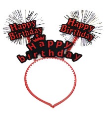 Happy Birthday Yazılı Püsküllü Neon Kırmızı Renk Doğum Günü Tacı 22x19 cm