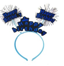 Happy Birthday Yazılı Püsküllü Neon Mavi Renk Doğum Günü Tacı 22x19 cm