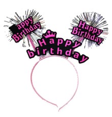 Happy Birthday Püsküllü Neon Pembe Renk Doğum Günü Tacı 22x19 cm