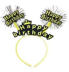 Happy Birthday Püsküllü Neon Sarı Renk Doğum Günü Tacı 22x19 cm