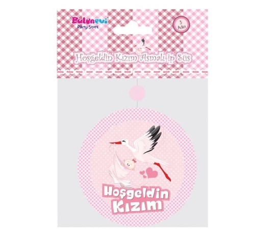 Hoşgeldin Kızım Yazılı Baby Shower Partisi Asmalı İp Süs 3 Adet