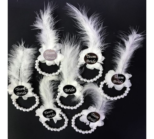 İncili Nedime Bilekliği Gümüş Renk Pleksili Beyaz Otrişli 7 Adet