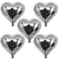 Kalp Şekilli Gümüş Renk Folyo Balon 45 cm 5 Adet