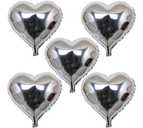 Kalp Şekilli Gümüş Renk Folyo Balon 45 cm 5 Adet