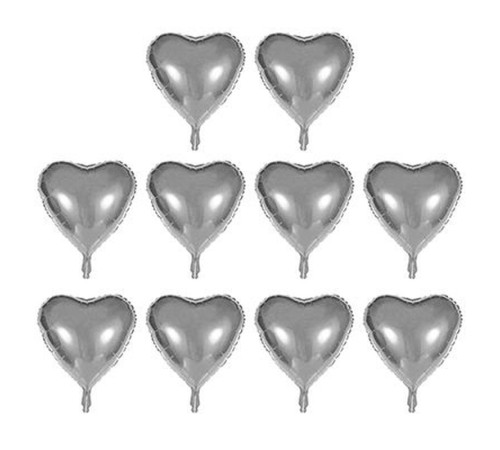 Kalp Şekilli Gümüş Renk Folyo Balon 45 cm 10 Adet