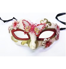 İşlemeli Masquerade Venedik Maskesi Kırmızı Renk 7x16 cm