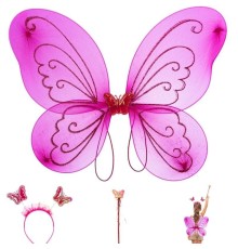 Çocuklar İçin Kanadı Tacı ve Asası Fuşya Renk 50 cm