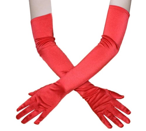 Kırmızı Renk Ekstra Lüks Parlak Uzun Boy Saten Eldiven