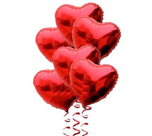 Kırmızı Renk 45 cm Kalp Folyo Balon Demeti 6 Adet ( Helyumsuz )