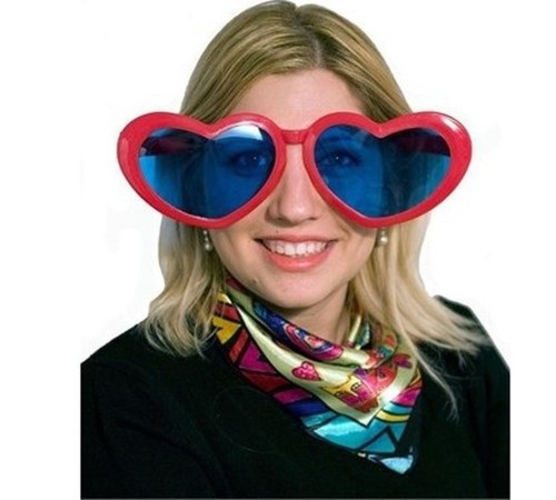 Kırmızı Renk Mega Boy Jumbo Kalp Şekilli Parti Gözlüğü