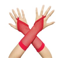 Kırmızı Renk Parmak Arası File Örgü Eldiven 26 cm