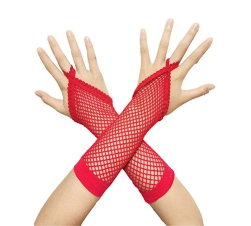 Kırmızı Renk Parmak Arası File Örgü Eldiven 26 cm