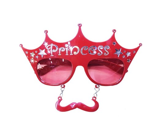Kırmızı Üzeri Gümüş Renk Prenses Yazılı Parti Gözlüğü 10x17 cm