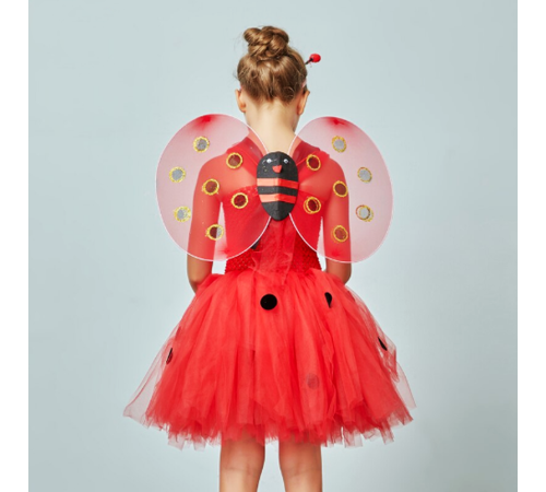 Kırmızı Renk Uğur Böceği Kanadı Eteği Tacı ve Sopası 4 lü Kostüm Seti