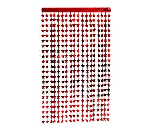 Kırmızı Renk Yıldız Şekilli Metalize Saçaklı Arka Fon Perde Dekorasyon