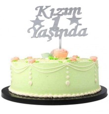 Kızım 1 Yaşında İlk Yaş Doğum Günü Partisi Pleksi Pasta Süsü Gümüş Renk