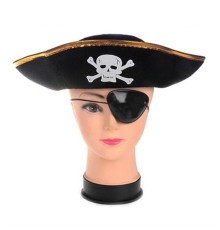 Korsan Şapkası ve Göz Bandı Altın Renk Çocuk Boy
