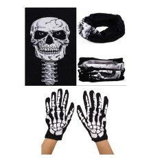 Kuru Kafa Boyunlu Baf Buff Bandana ve İskelet Eldiven Seti