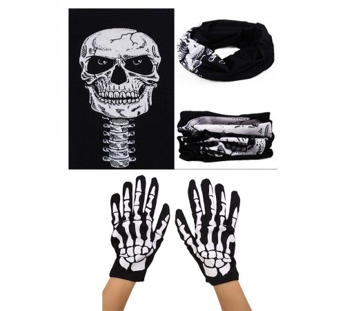 Kuru Kafa Boyunlu Baf Buff Bandana ve İskelet Eldiven Seti