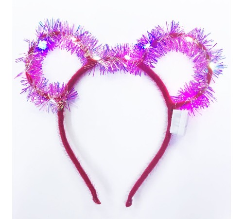 Led Işıklı Püsküllü Mickey Minnie Mouse Kulak Kırmızı Taç 19X17