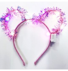 Led Işıklı Püsküllü Mickey Minnie Mouse Kulak Pembe Taç 19x17 cm