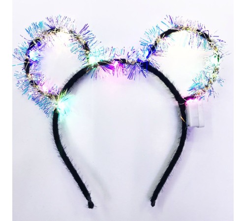 Led Işıklı Püsküllü Mickey Minnie Mouse Kulak Siyah Taç 19x17 cm