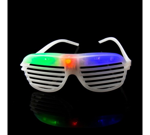 Led Işıklı Pilli Panjur Şekilli Rengarenk Yanıp Sönen Lüks Parti Gözlüğü Beyaz Renk