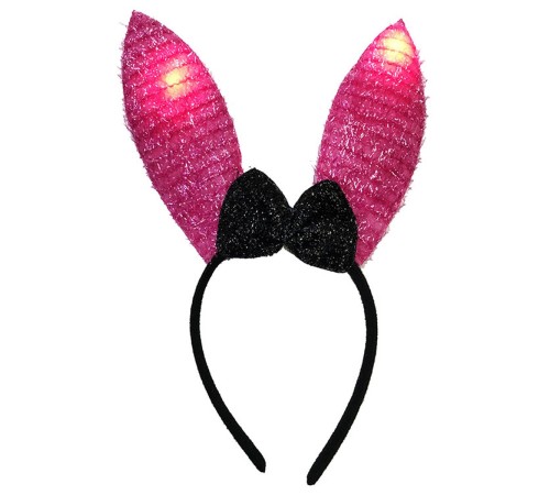 Led Işıklı Yanar Söner Püsküllü Fuşya Renk Tavşan Tacı