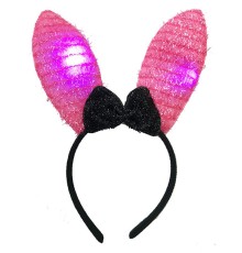 Led Işıklı Yanar Söner Püsküllü Pembe Renk Tavşan Tacı 28x19 cm