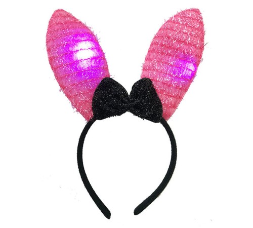 Led Işıklı Yanar Söner Püsküllü Pembe Renk Tavşan Tacı 28x19 cm