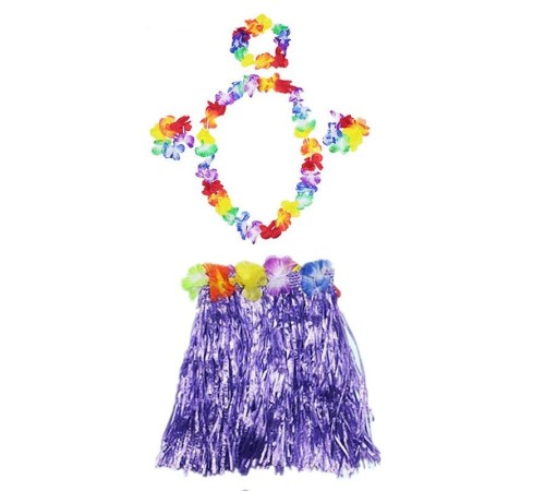 Luau Aloha Hawaii Kolye Etek Taç ve Bileklik Seti Mor