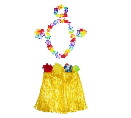 Luau Aloha Hawaii Kolye 50 cm Etek Taç ve Bileklik Seti Sarı