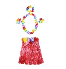 Luau Aloha Hawaii Kolye Etek Taç ve Bileklik Seti Kırmızı